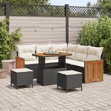 vidaXL 8 piece garden sofa set with cushions black poly rattan acacia | Shoptok.si
