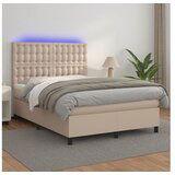 vidaXL Box spring postelja z vzmetnico LED kapučino 140x190 Cene