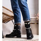 Gemre Black women's lace-up ankle boots with pearls Carvala | ePonuda.com