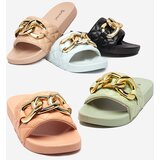 Resti Blue women's quilted slippers with a gold chain Eteris - Footwear | ePonuda.com