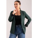 armonika Women's Emerald Herringbone Pattern Fold Sleeve Single Button Cachet Jacket cene