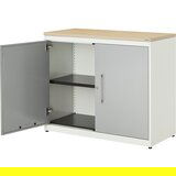 mauser Omara s krilnimi vrati, VxŠ 830 x 1000 mm, plošča iz umetne mase, 1 polica, čista bela / aluminijasto siva / javor | Shoptok.si