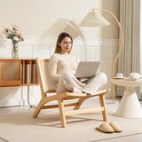  Stolica od ratana fotelja za čitanje drveni okvir široko sjedalo 64 x 70 x 74 cm prirodno drvo | shoptok.hr
