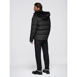 Ombre Men's quilted jacket with cut of ramoneski with hood - black | ePonuda.com