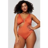 Trendyol Curve Plus Size Swimsuit - Orange - Plain | shoptok.hr