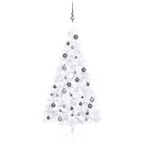 vidaXL Polovična novoletna jelka z LED lučkami in bučkami bela 150 cm | Shoptok.si