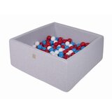 MeowBaby Square Ball Pool, 90x90x40 cm z 200 žogami, bombaž, svetlo siva: rdeča/bela/modra, (21333809) | Shoptok.si