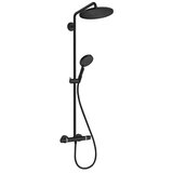 Hansgrohe Croma Select S 280 Matt Black tuš sistem usponski sa termostatskom baterijom, ručnim tuš setom i četvrtastim nadglavnim tušem 26891670 | ePonuda.com