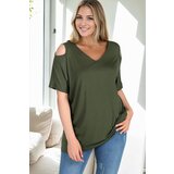 Dewberry 99554 Short Sleeve Womens Blouse-Khaki