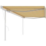 vidaXL avtomatsko zložljiva tenda s stebrički 5x3 m rumena in bela | Shoptok.si