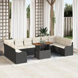 vidaXL 11-delni vrtni sofa set z blazinami Črn Poli ratan Akacija | Shoptok.si