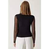  Women's Black Lace Sleeve Gathered Knitted Blouse | Shoptok.si