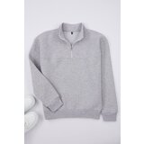Trendyol Gray Melange Oversize/Wide Cut Stand Collar Zippered Basic Sweatshirt | Shoptok.si