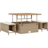 vidaXL 8-delni vrtni sofa set z blazinami bež poli ratan akacija, 2-sedežna vrtna sofa z blazinami bež poli ratan, 3-delni vrtni jedilni set z blazinami bež poli ratan akacija | Shoptok.si