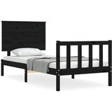 The Living Store Posteljni okvir z vzglavjem črn trden les - Posteljni Okvir, (21531913) | Shoptok.si