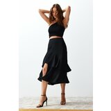 Trendyol Black Flounce Midi Woven Skirt Cene