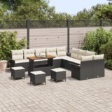  Set vrtnih sofa od 14 dijelova s jastučićima crni poli ratan akacija | shoptok.hr