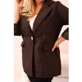 Kesi Włoski Plus Size women's quilted jacket with collar and button brown | shoptok.hr