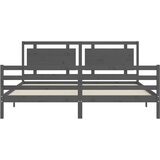  Okvir za krevet s uzglavljem sivi 200 x 200 cm od masivnog drva | Eponuda.com