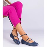Gemre Navy blue eco-leather ballet flats with buckles Vitoldora Cijene