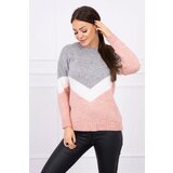 Kesi marka niezdefiniowana Sweater with geometric patterns gray+powdered pink Cene