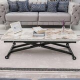 Hanah home Home Ext klub sto na podizanje i rasklapanje 120 × 60/120 cm, visina 44–75 cm, beli mermer / crna Cene