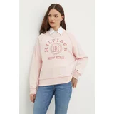 Tommy Hilfiger Bombažen pulover ženski, roza barva, WW0WW41239