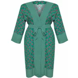 Trendyol Curve Green Ethnic Patterned Belted Maxi Woven Kimono & Kaftan