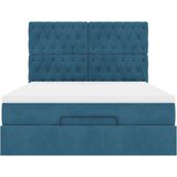 vidaXL Otomanska postelja z vzmetnicami & LEDs temno modra 140x190cm | Shoptok.si