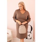 Kesi Włoski Plus Size women's dress in butter color with a V-neck and fango sleeve | Shoptok.si