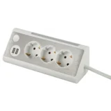 Kotni električni podaljšek 1,5m z 3x 230 V AC in 2x USB beli, (20443489)