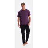 Dagi Purple Short Sleeve Crew Neck T-Shirt Trousers Pajamas Set Cene