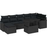 vidaXL 8-delna vrtna sofa garnitura z blazinami črna poliratana, 2-sedežni vrtni kavč s shrambo in blazinami črna poliratana Cene