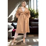 Dewberry 40345 Belted Balloon Sleeve Women Trenchcoat-CAMEL | shoptok.hr