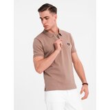 Ombre Men's polo shirt with zipper neckline - light brown | Shoptok.si