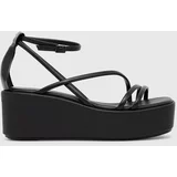 Calvin Klein Usnjeni sandali WEDGE SANDAL 30 LTH ženski, črna barva, HW0HW01949