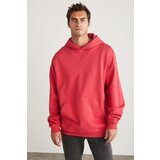 Grimelange Jardel Men's Hooded Fleece Inner Kangaroo Pocket Pink Sweatshir Cene