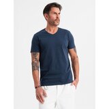 Ombre Men's BASIC classic cotton T-shirt with a v-neck - navy blue | shoptok.hr