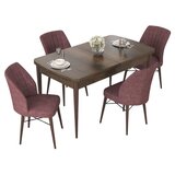 Hanah home trpezarijski set Nef, sto na razvlačenje i 4 stolice, ploča u dekoru drveta Baroque, puder roze tkanina Jerry | Eponuda.com