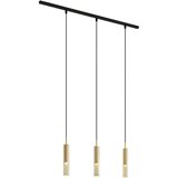 QAZQA Modern railsysteem zwart met 3 hanglampen goud met amber glas 1-fase - Slimline Loyce Cene