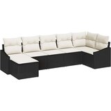 vidaXL 7-delna vrtna jedilna garnitura z blazinami Črn Poly Rattan | Shoptok.si