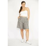 Şans women's anthracite plus size striped linen woven fabric shorts with elastic waist pockets Cene