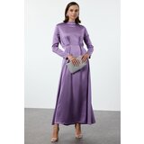 Trendyol Purple Waist Pleat Detailed Woven Satin Evening Dress Cene