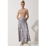 Happiness İstanbul Women's Gray Beige Patterned Satin Surface Skirt Cene