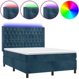 Krevet box spring s madracem LED tamnoplavi 140x190 cm baršun | Eponuda.ba