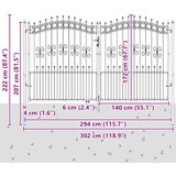  Vrata za ogradu KAMPEN s kopljem na vrhu crna 302 x 172 cm čelična | shoptok.hr