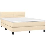  Box spring postelja z vzmetnico LED krem 140x200 cm blago | Shoptok.si