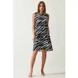 Happiness İstanbul Women's Vivid Black and White Patterned Summer Bell Dress