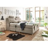 MID.YOU POSTELJA BOXSPRING 180 cm x 200 cm , tekstil, leseni material peščene barve | Shoptok.si