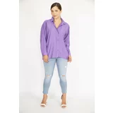 Şans Women's Plus Size Lilac Poplin Fabric Front Buttoned Long Back Tunic